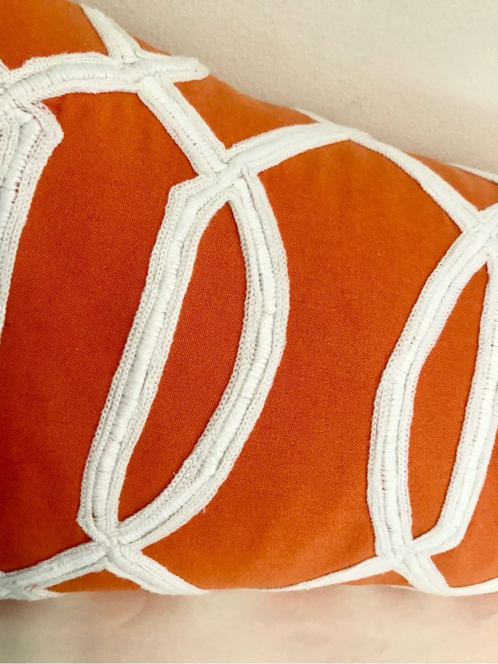 POTTERY BARN Decorative Lumbar Pillow with White Geometric Embroidery 12” x 24”
